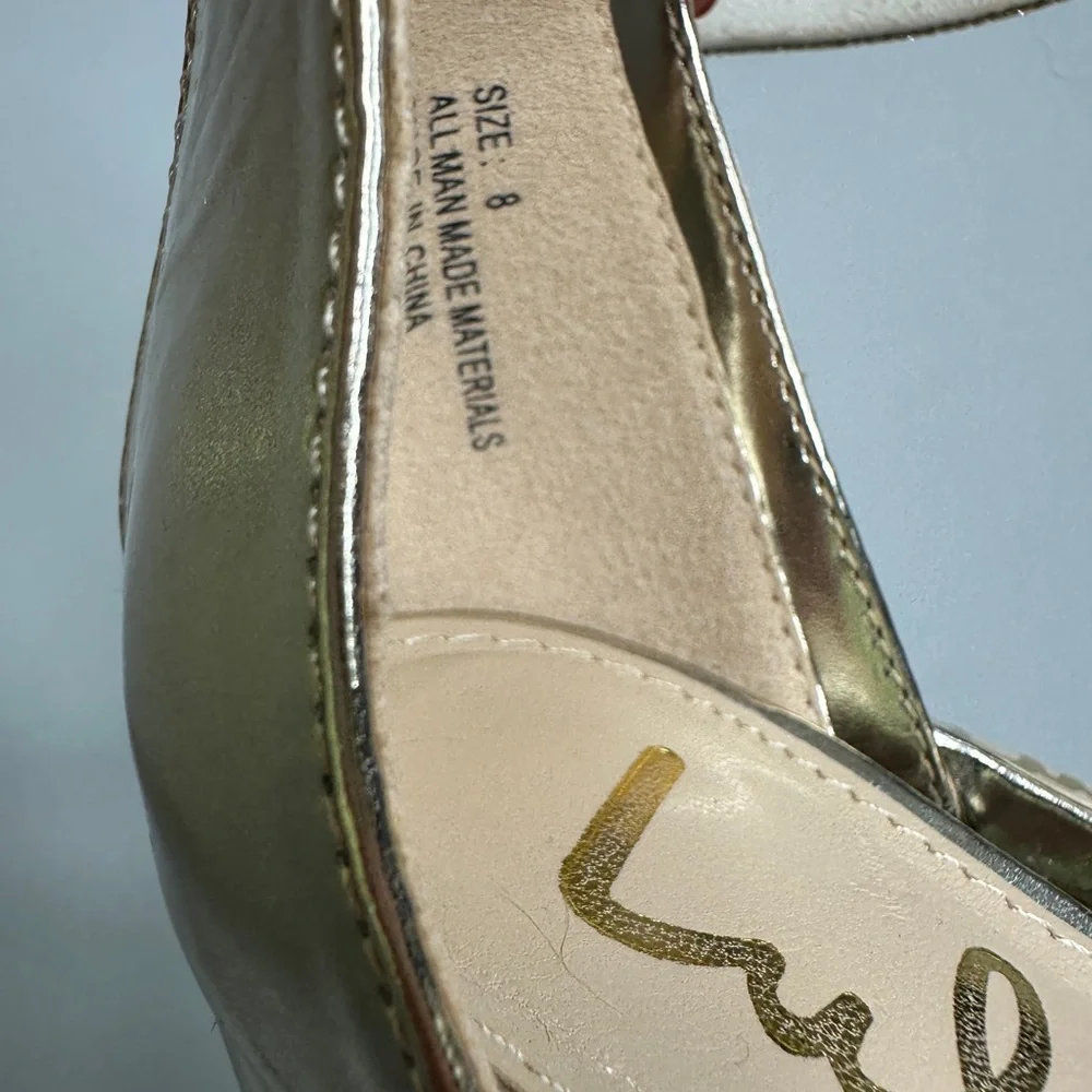 Lulus Cute Pearly Gold Metallic High Heels Block Heel - Picture 11 of 12